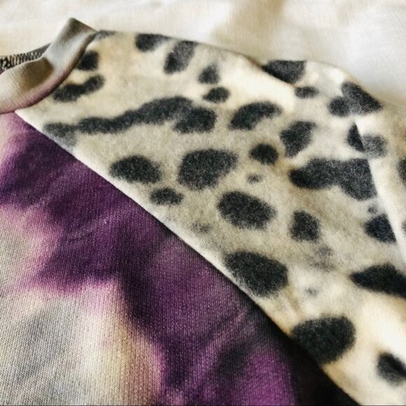 Womens Plus Size Top Purple Tie-Dye Leopard Print Long Sleeve by Emerald - Picture 6 of 12